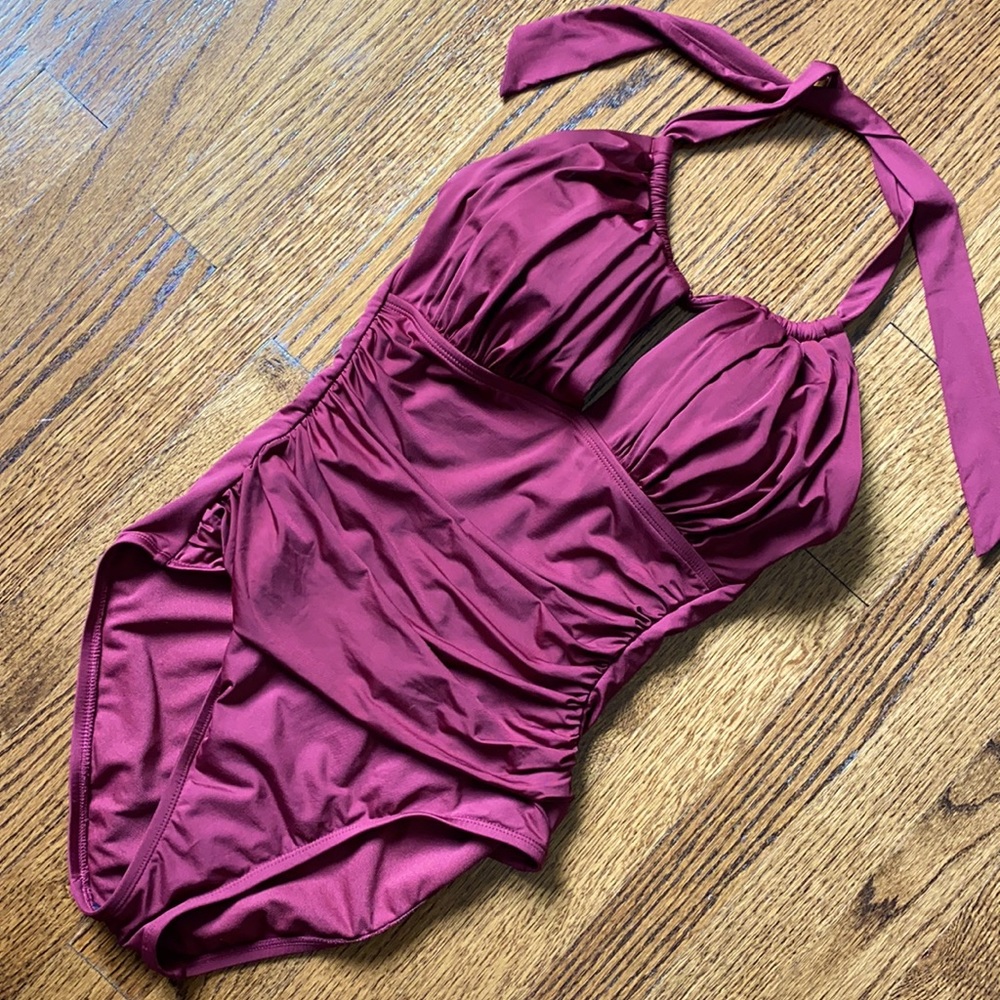 Kenneth Cole Burgundy One Piece Swim Suit